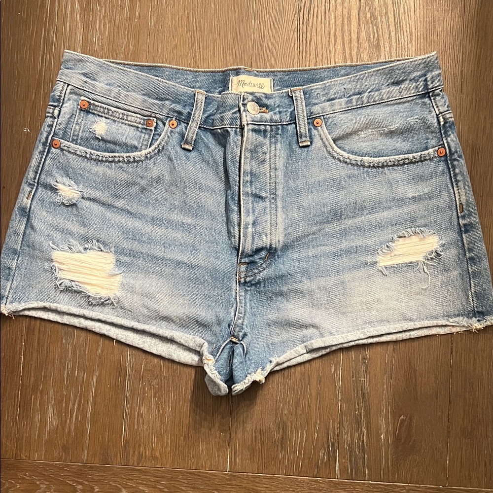 Madewell Light Blue Relaxed Ripped Jean Shorts
